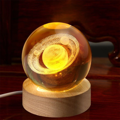SHOPOGENIX 3D Galaxy Crystal Ball Saturn Lamp for Kids with Colorful LED Light Base-L68 Night Lamp(8 cm, Yellow)