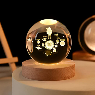 Huztlerr Solar System Crystal Ball Night Light USB Table LED Lamp Home Decor Night Lamp(8 cm, Warm White)