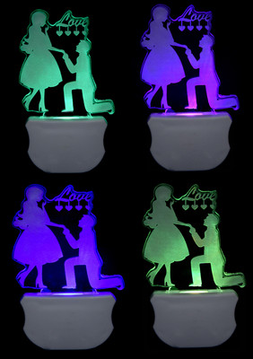 TrendyHouse The Couple 3D illusion Led Night Lamp comes with 7 Multicolor lighting effect , Suitable for Room,Drawing Room,Lobby (Pack of 4) Night Lamp(12 cm, Clear)