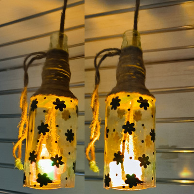 Zahra art Hanging glass bottle lamp, handcrafted bottle light, set of 2 Table Lamp(20 cm, White)