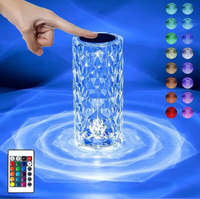 ASHA Crystal 16 Colors Rechargable Touch with remote Night Lamp Night Lamp(20 cm, White)