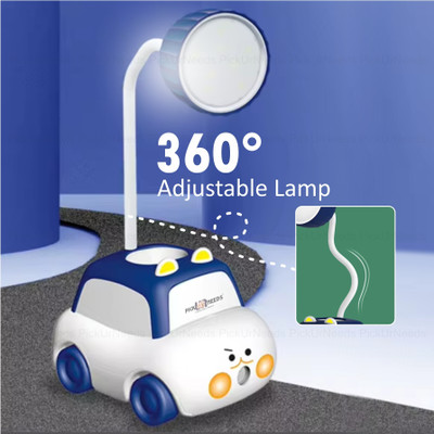 Pick Ur Needs Rechargeable 360° Foldable Toy Car Design Table Lamp With Pencil Sharpner Kids Study Lamp(13 cm, Blue)