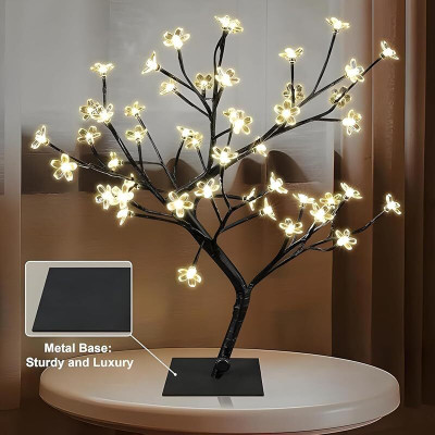 Newness 24 LEDs Cherry Blossom Twig Tree Lamp with Touch Sensor, USB & Battery Operated Table Lamp(43 cm, Warm White)