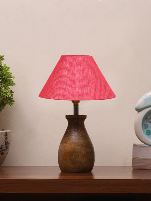 Devansh Jute Table Lamp With Wood Natural Base Decorate Bedroom,Study Table Table Lamp(25.4 cm, Pink)