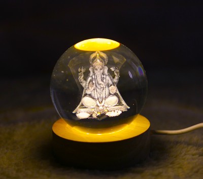 Aipom 3D Lord Ganesh Ji Crystal Ball Night Lamp(9 cm, Gold)