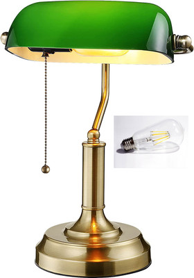 ayriv Traditional Antique Style Metal Banker's Style Lamp Brass Finish Table Lamp Study Lamp(42 cm, Green)