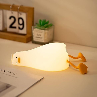 Zumie Lying Flat Duck Night Light - Cute Duck Lamp With Timer and Dimmable Touch Night Lamp(8 cm, White)