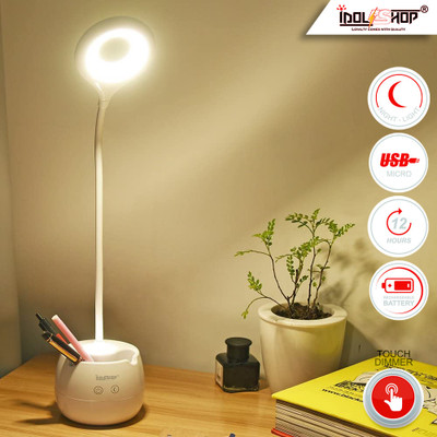 iDOLESHOP Long Arm Study Desk Light with 3 Shades Touch Control Light Advanced Pen and Mobile Holder Design Table Lamp(50 cm, White)