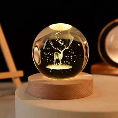 Trendera 3D Galaxy Crystal Ball Decorative Bithday Gift (Pack of 1) (Deer) Night Lamp(8 cm, Deer)