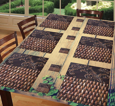 SANRAKSSHAN Rectangular Pack of 6 Table Placemat(Beige, PVC)