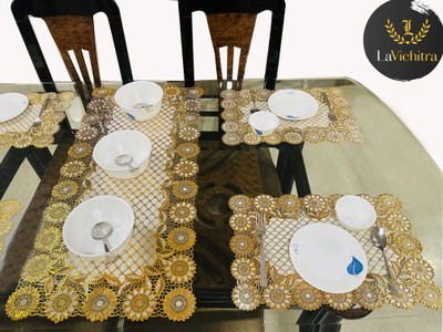 LaVichitra Gold, White PVC Table Linen Set(Pack of 5)