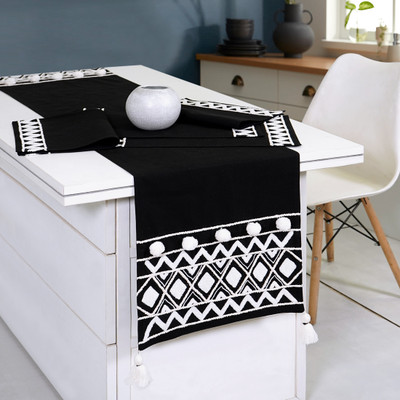ODE & CLEO Black Organic Cotton Table Linen Set(Pack of 7)