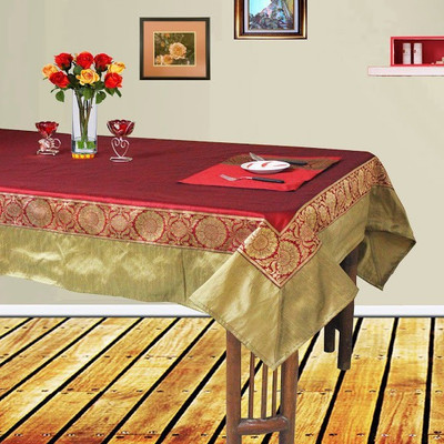 Dekor World Maroon, Gold Polyester Table Linen Set(Pack of 7)