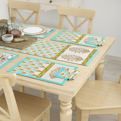 Blocks Of India Brown Organic Cotton Table Linen Set(Pack of 13)