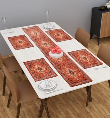 DELIGANT IMPORTS Orange Velvet Table Linen Set(Pack of 5)