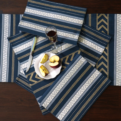 ODE & CLEO Blue Organic Cotton Table Linen Set(Pack of 6)