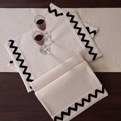 ODE & CLEO Black Organic Cotton Table Linen Set(Pack of 6)