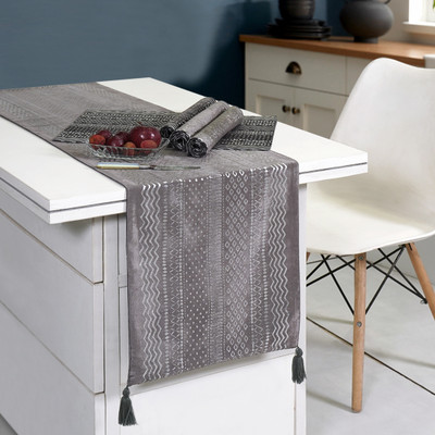 ODE & CLEO Grey Organic Cotton Table Linen Set(Pack of 7)