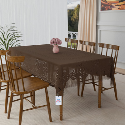 Heart Home Self Design 6 Seater Table Cover(Coffee, Cotton)