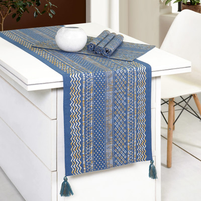 ODE & CLEO Blue Organic Cotton Table Linen Set(Pack of 7)