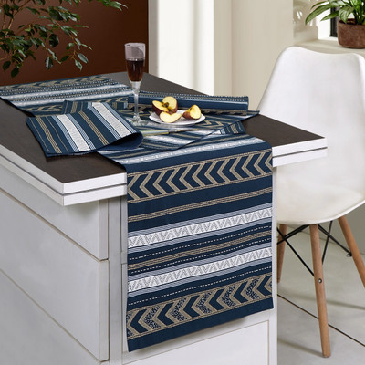 ODE & CLEO Blue Organic Cotton Table Linen Set(Pack of 7)