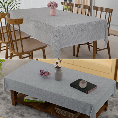 KUBER INDUSTRIES Self Design 6 Seater Table Cover(Grey, PVC, Pack of 2)