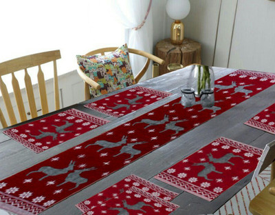 Waco creation Maroon Organic Cotton Table Linen Set(Pack of 7)