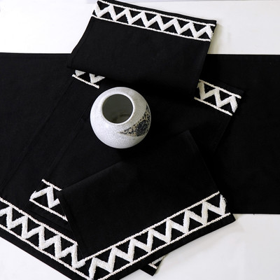 ODE & CLEO Black Organic Cotton Table Linen Set(Pack of 6)