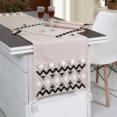 ODE & CLEO Black Organic Cotton Table Linen Set(Pack of 7)