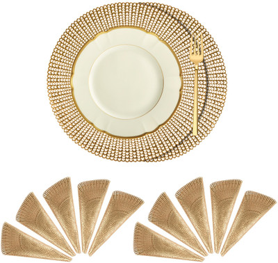KUBER INDUSTRIES Round Pack of 12 Table Placemat(Gold, Leather)