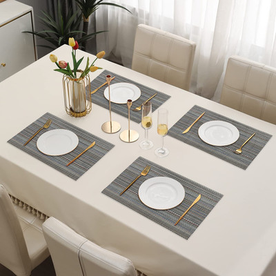 DPA Collection Rectangular Pack of 4 Table Placemat(Grey, PVC)