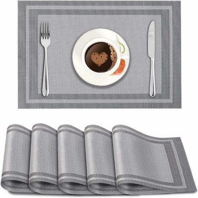 HOKiPO Rectangular Pack of 6 Table Placemat(Grey, PVC)