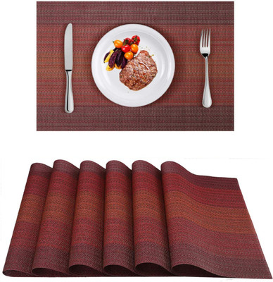 HomeHunt Rectangular Pack of 6 Table Placemat(Maroon, Orange, Red, PVC)