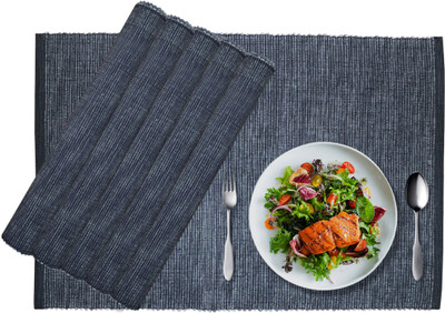 Home Colors Rectangular Pack of 6 Table Placemat(Black, Cotton)