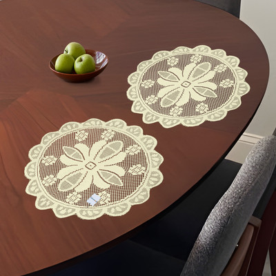 HOMESTIC Round Pack of 2 Table Placemat(Yellow, Cotton)