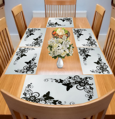 Kanushi Industries Rectangular Pack of 6 Table Placemat(Black, PVC)
