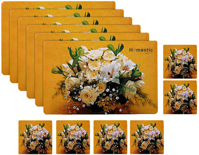 HOMESTIC Rectangular Pack of 12 Table Placemat(Yellow, PVC)