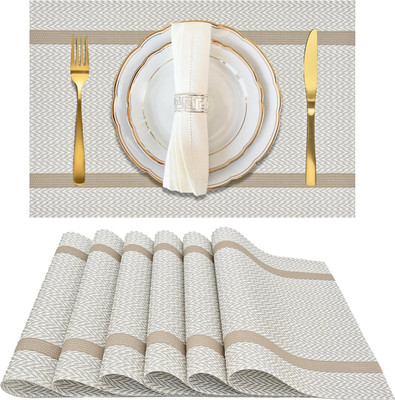 Royalkart Rectangular Pack of 6 Table Placemat(White, Gold, PVC)