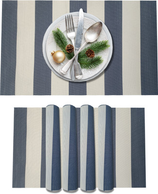 YELONA Rectangular Pack of 4 Table Placemat(White, Dark Blue, PVC)