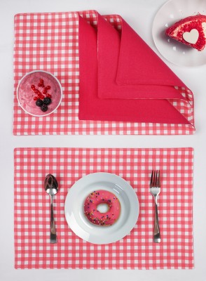 AIRWILL Rectangular Pack of 4 Table Placemat(Pink, Cotton)