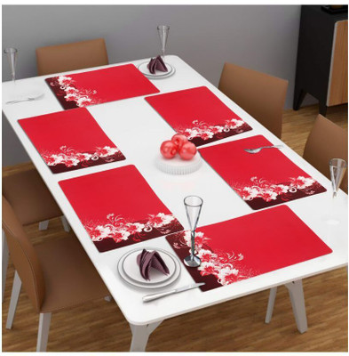 Winner Rectangular Pack of 6 Table Placemat(Red, PVC)