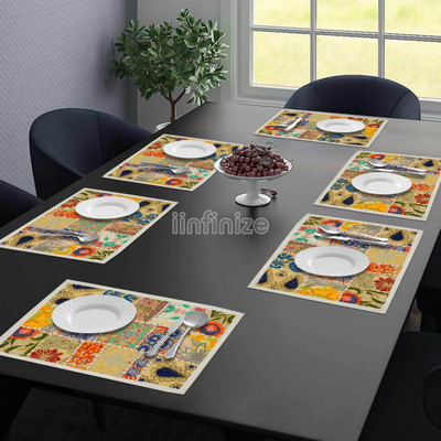 iinfinize Rectangular Pack of 6 Table Placemat(White, Cotton)