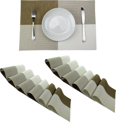 HomeHunt Rectangular Pack of 12 Table Placemat(Light Green, Brown, PVC)