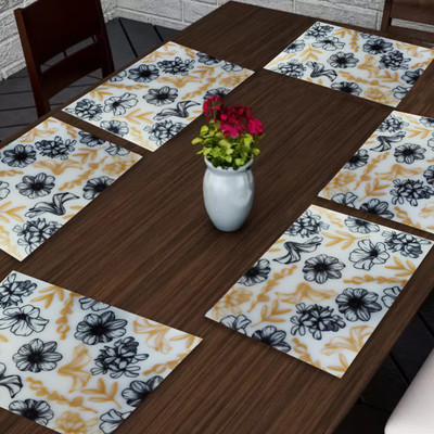 Adakriti Creations Rectangular Pack of 6 Table Placemat(Gold, Black, PVC)