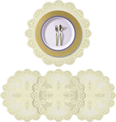 KUBER INDUSTRIES Round Pack of 4 Table Placemat(Yellow, Cotton)