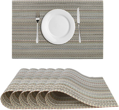 Dakshya Industries Rectangular Pack of 6 Table Placemat(Gold, PVC)