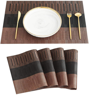 HomeHunt Rectangular Pack of 4 Table Placemat(Brown, Black, PVC)