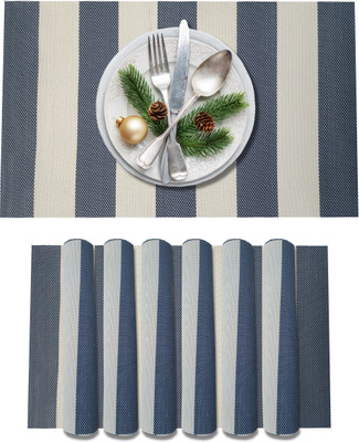 AMORDIV Rectangular Pack of 6 Table Placemat(White, Dark Blue, PVC)