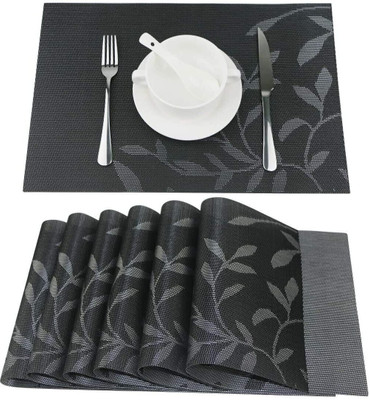 Dobzla Rectangular Pack of 6 Table Placemat(Black, PVC)