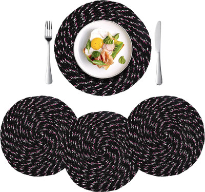 KUBER INDUSTRIES Round Pack of 4 Table Placemat(Black, Cotton)